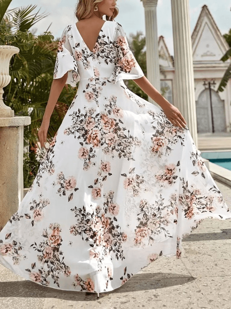 Women's Short-Sleeve V-Neck Floral Print Maxi Dress - Janes - by Peralane - photo 4