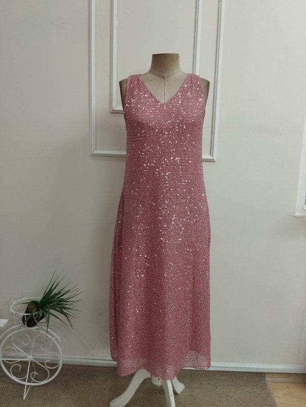 Women's Sleeveless V-Neck Sequin Midi Dress - Janes - by Peralane - photo 4
