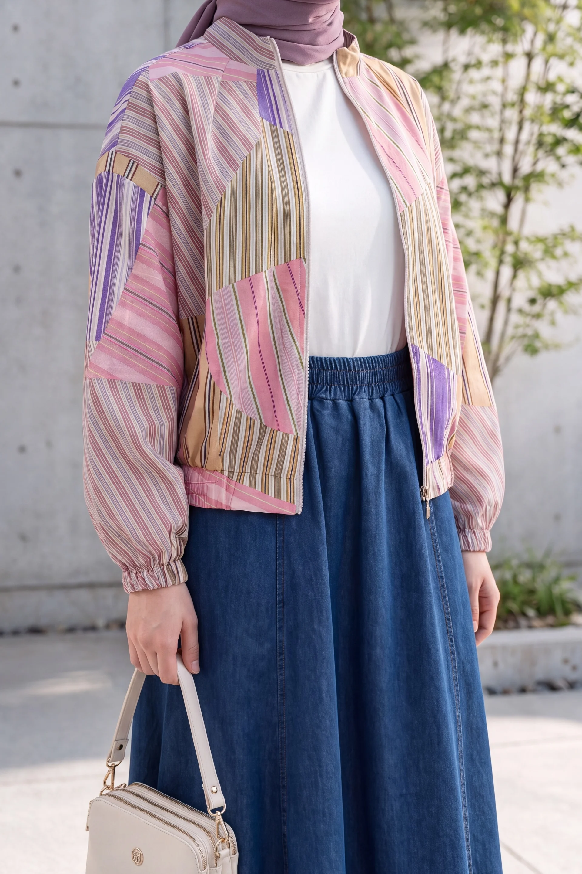 Elasticated Cuff and Waist Zip-Up Patterned Summer Jacket - Pink - Podyumplus - by Peralane - photo 10