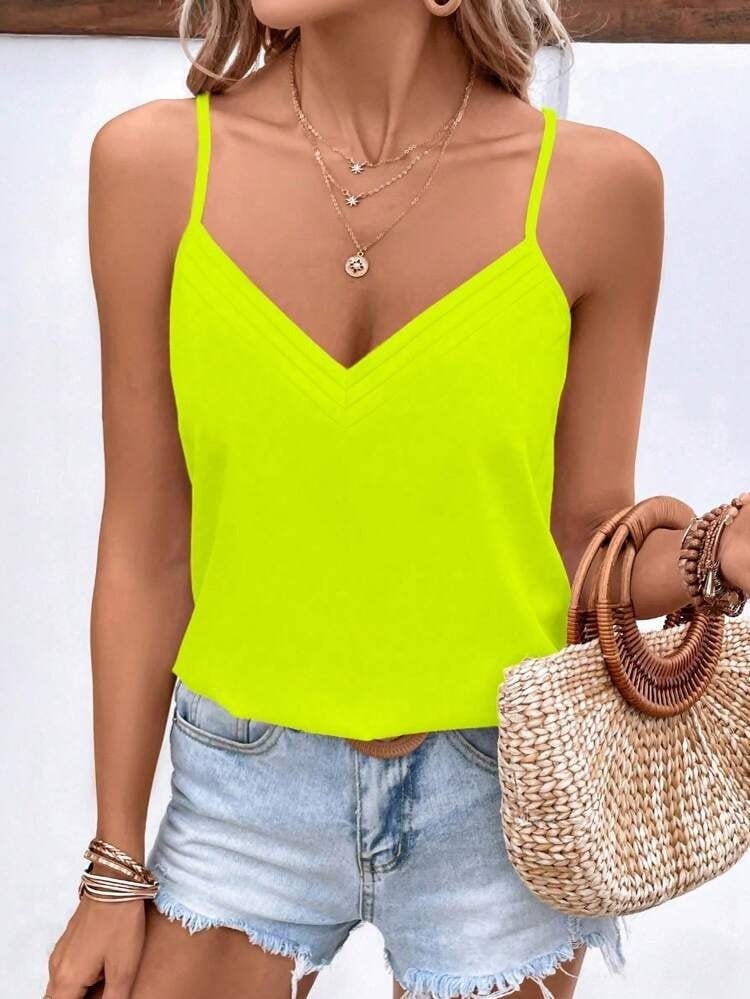 Women's Neon Yellow V-Neck Viscose Tank Top with Thin Straps | Pack of 6 - Janes - by Peralane - photo 3