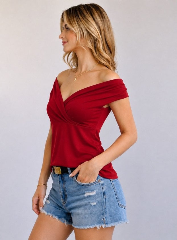 Women's Red Off-Shoulder Ruched Blouse - Janes - by Peralane - photo 3