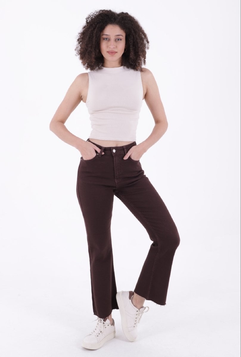 Women's High-Waist Flared Mom Jeans - Brown - Xlove - by Peralane