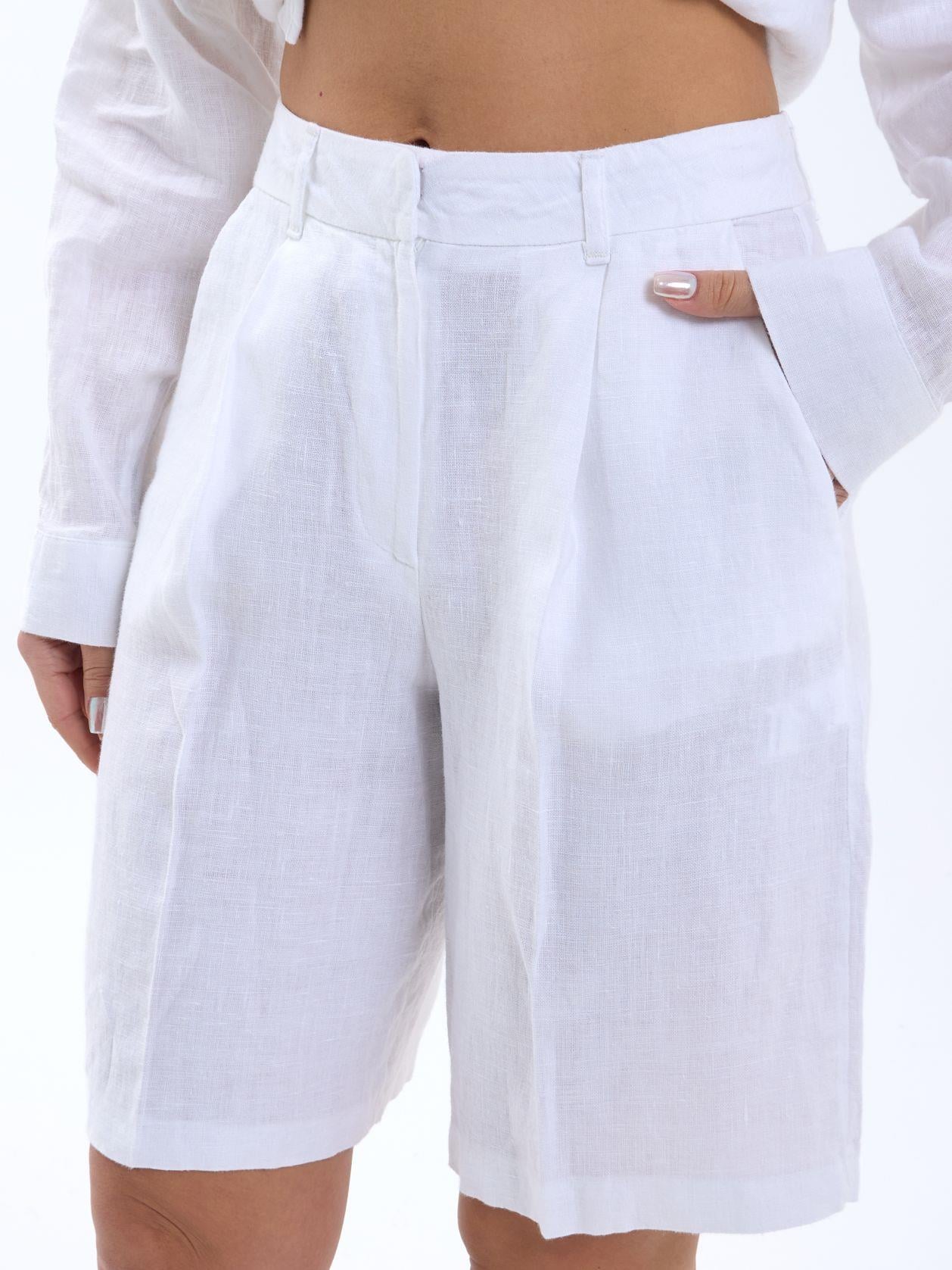 White Linen Shirt and Shorts Set for Women - Fame - by Peralane - photo 4