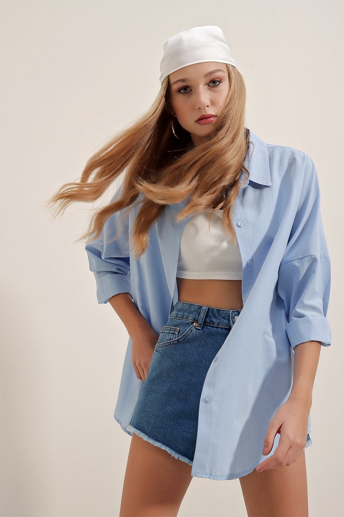 Oversize Long Basic Blouse - Blue - Bigdart - by Peralane - photo 5