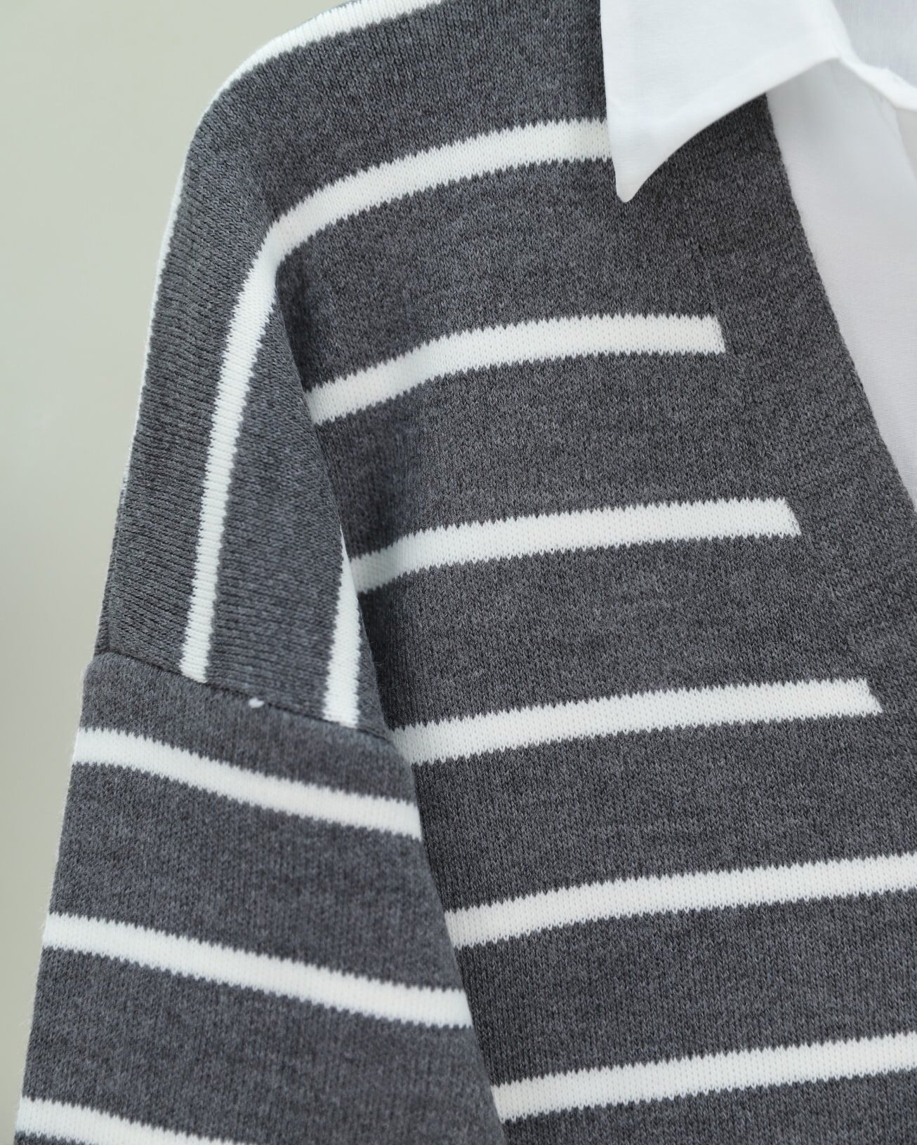 Striped Button-Front V-Neck Knit Cardigan - Smoke - Podyumplus - by Peralane - photo 2