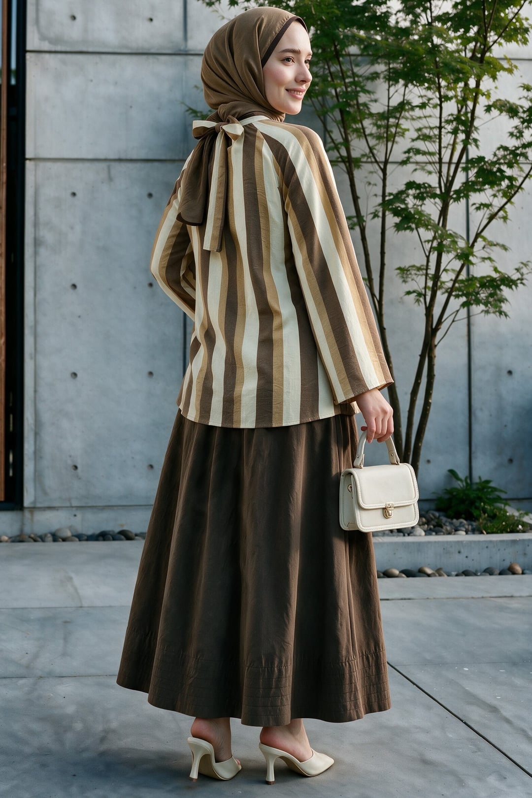 Back-Tie Spanish Sleeve Striped Relaxed Blouse - Brown - Podyumplus - by Peralane - photo 5
