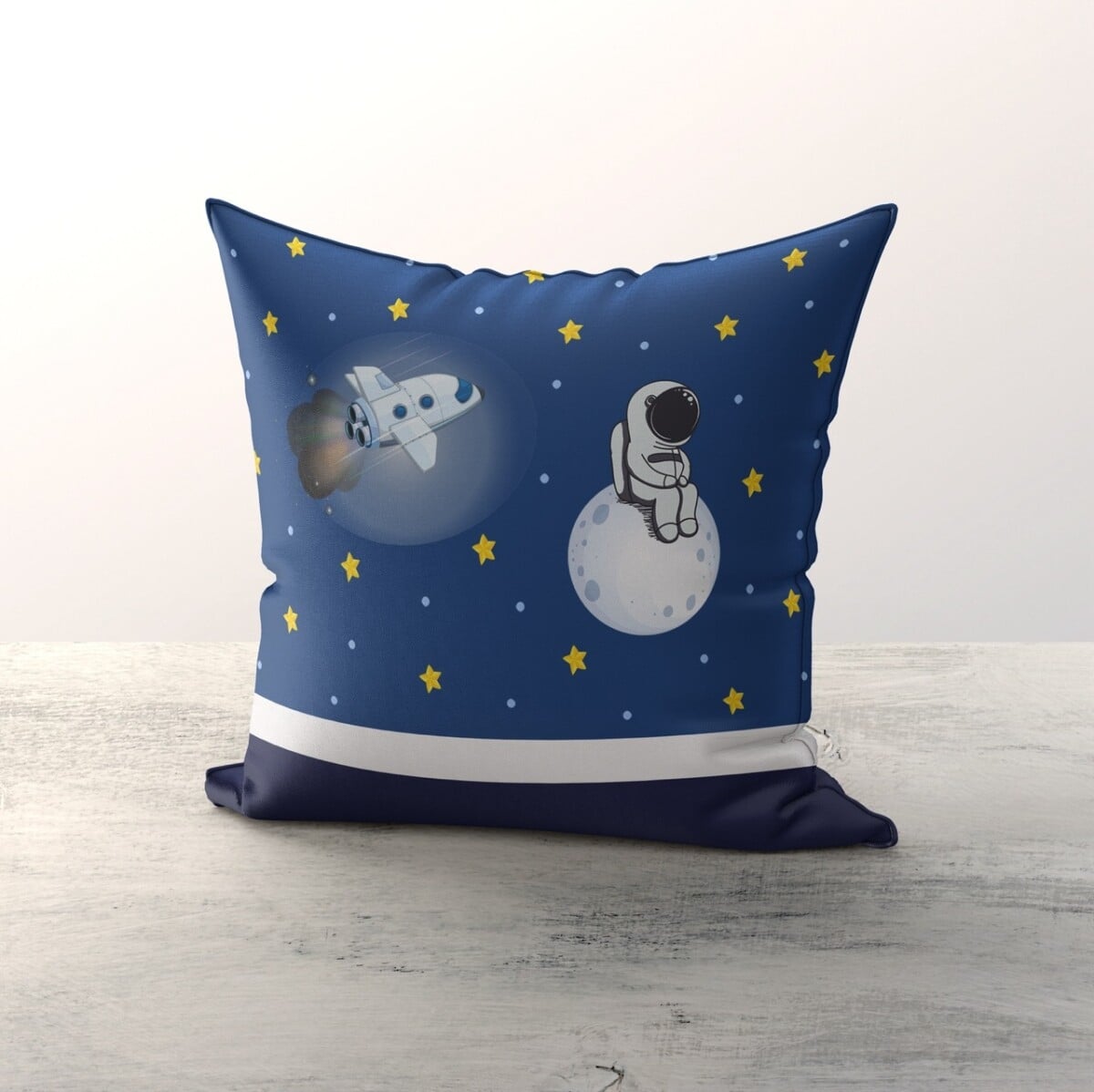 Kids Printed Cushion Cover 43x43cm Navy Blue Rocket Print - Talia Home - by Peralane