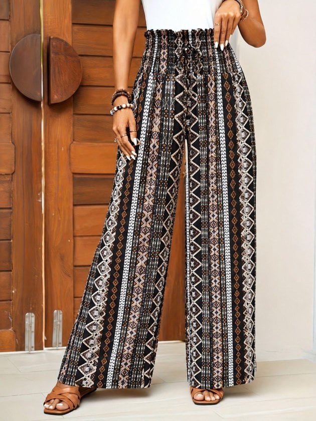 Women's High-Waist Drawstring Patterned Long Suprem Pant - Janes - by Peralane - photo 2