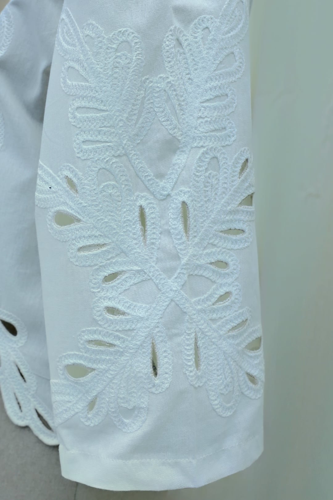 Wide Sleeve Embroidered Button Linen Shirt - White - Podyumplus - by Peralane - photo 6