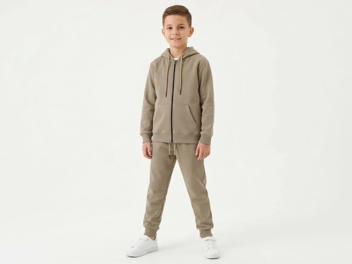 Boys' Zip-Up Hoodie and Trousers Set in Taupe - Tanem Kids - by Peralane