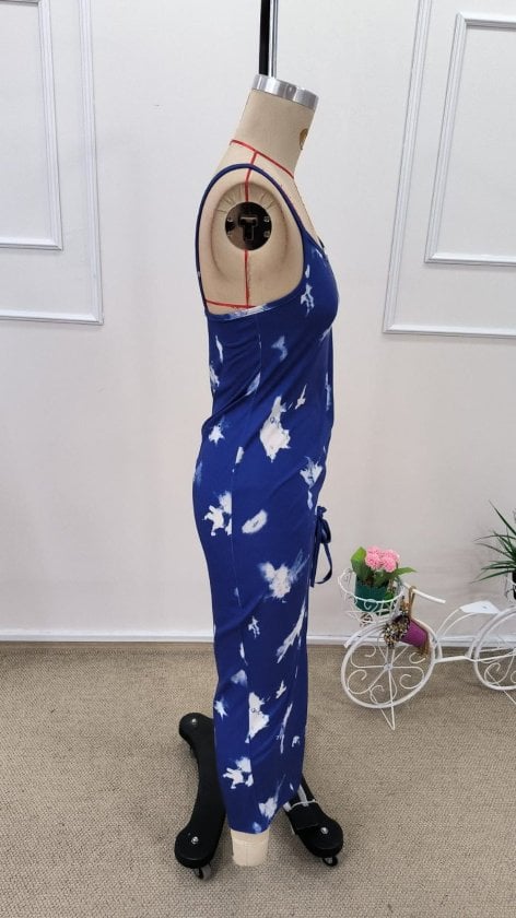 Women's Spaghetti Strap Round Neck Patterned Side Ruched Midi Suprem Dress - Janes - by Peralane - photo 6