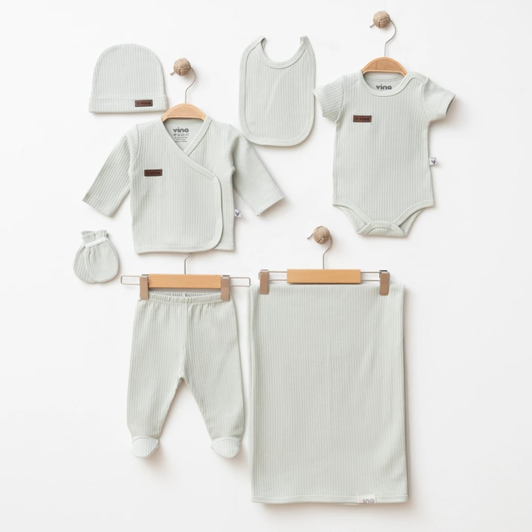 Newborn 7-Piece Mint Green Ribbed Knit Set - Gumus Baby - by Peralane