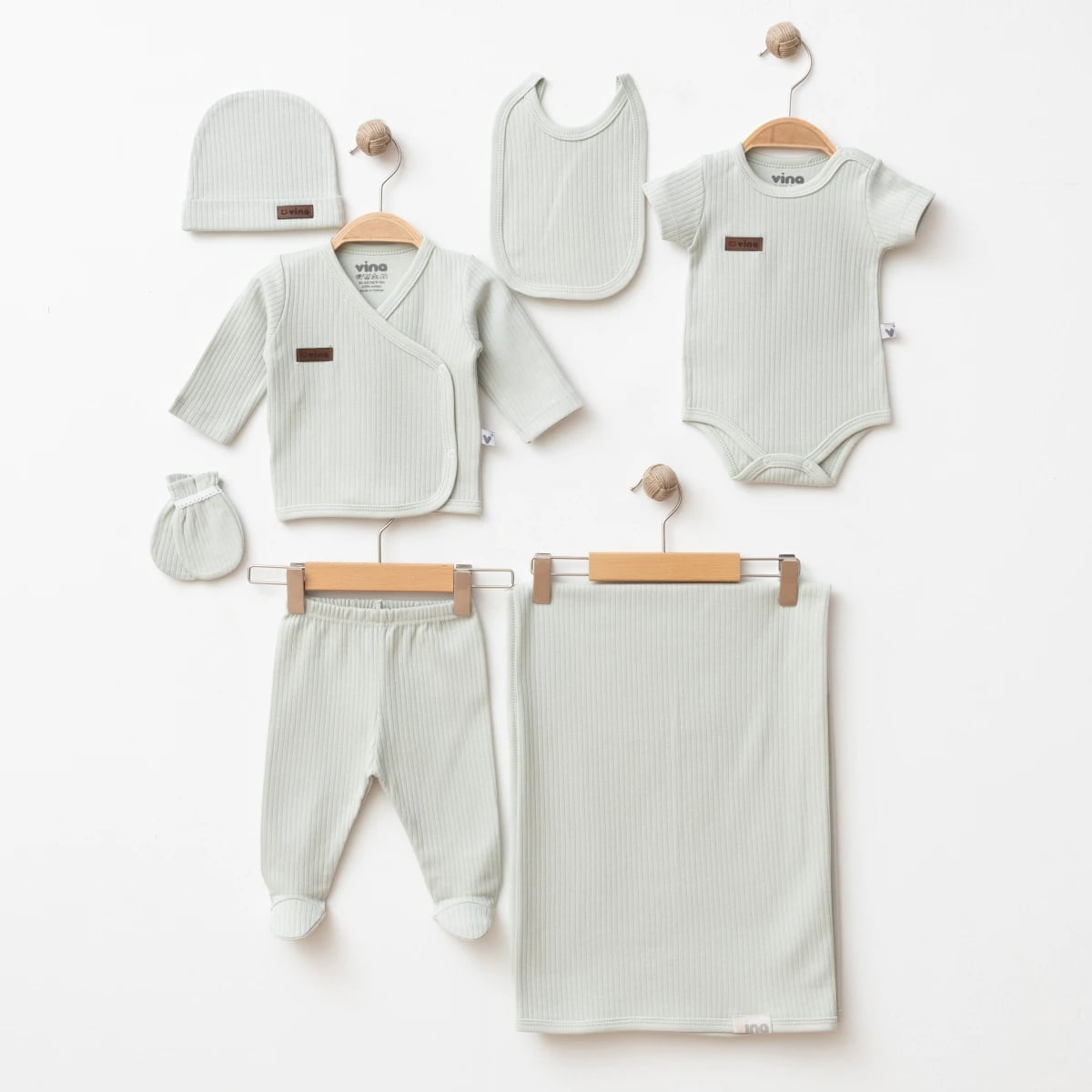 Newborn 7-Piece Mint Green Ribbed Knit Set - Gumus Baby - by Peralane
