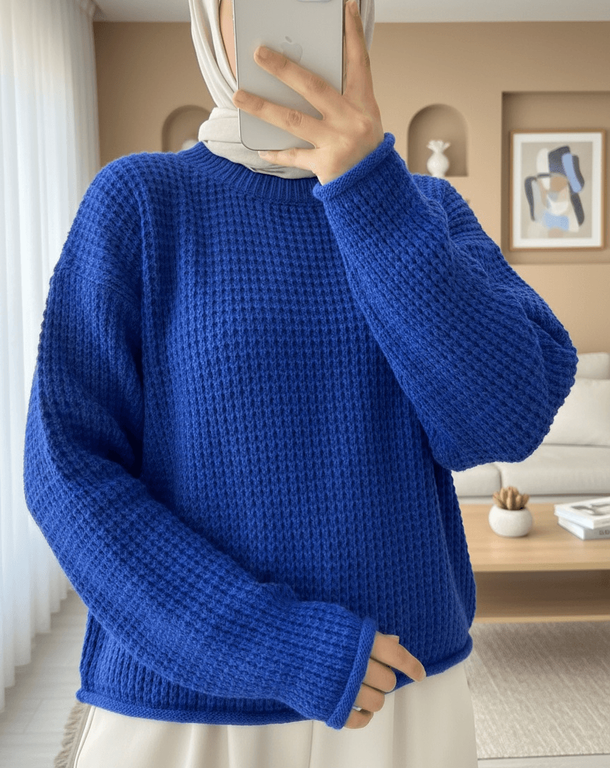 Round Neck Knit Sweater - Saks - Podyumplus - by Peralane - photo 2