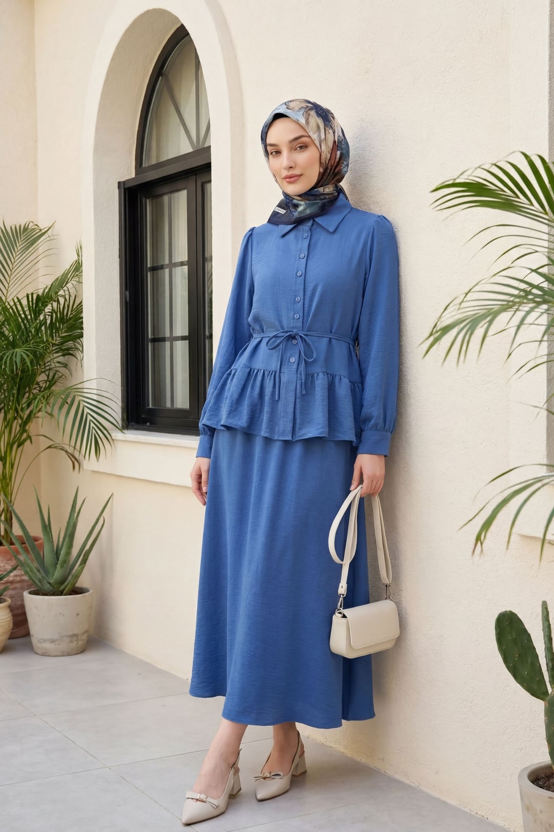 Piecewise Ruffled Blouse and Skirt Set - Indigo - Podyumplus - by Peralane - photo 3