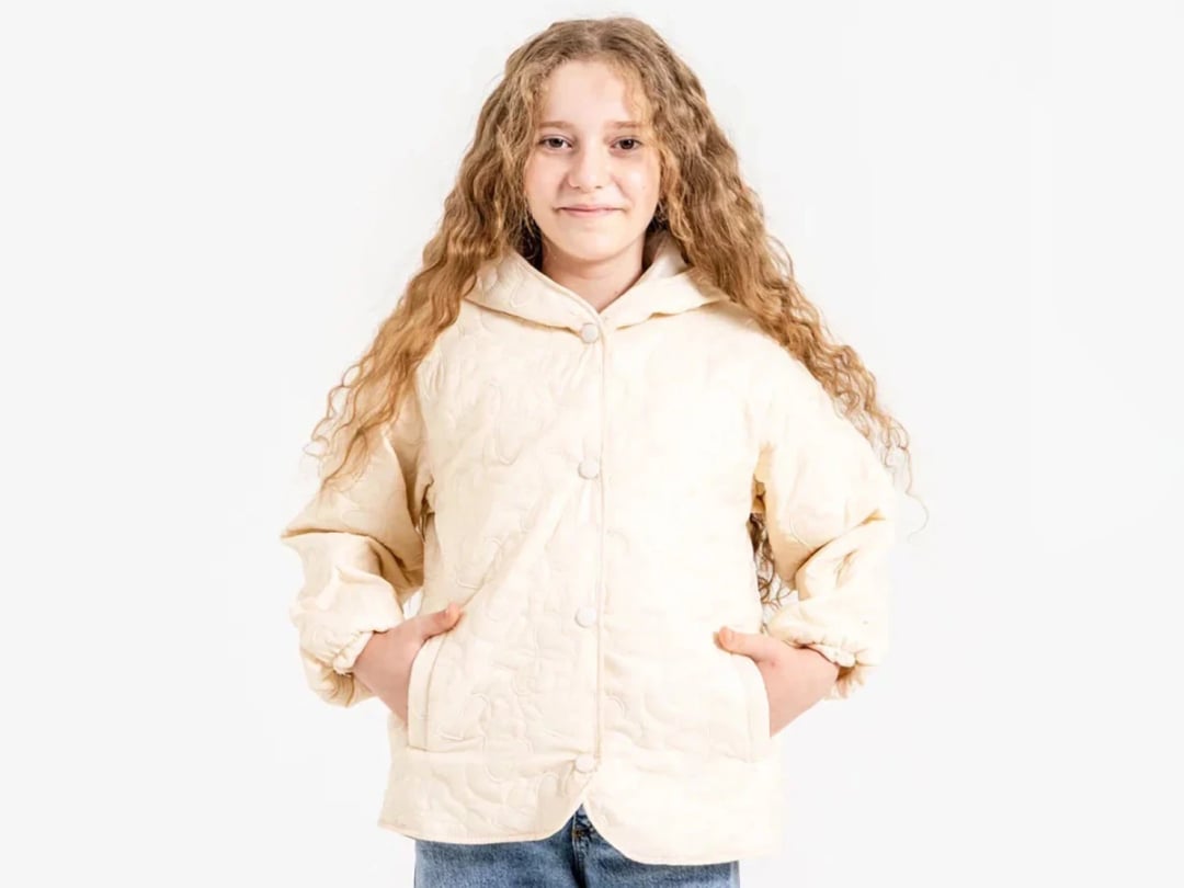 Embroidered Butterfly Pattern Quilted Girls' Jacket - ÖZ Bebe - by Peralane