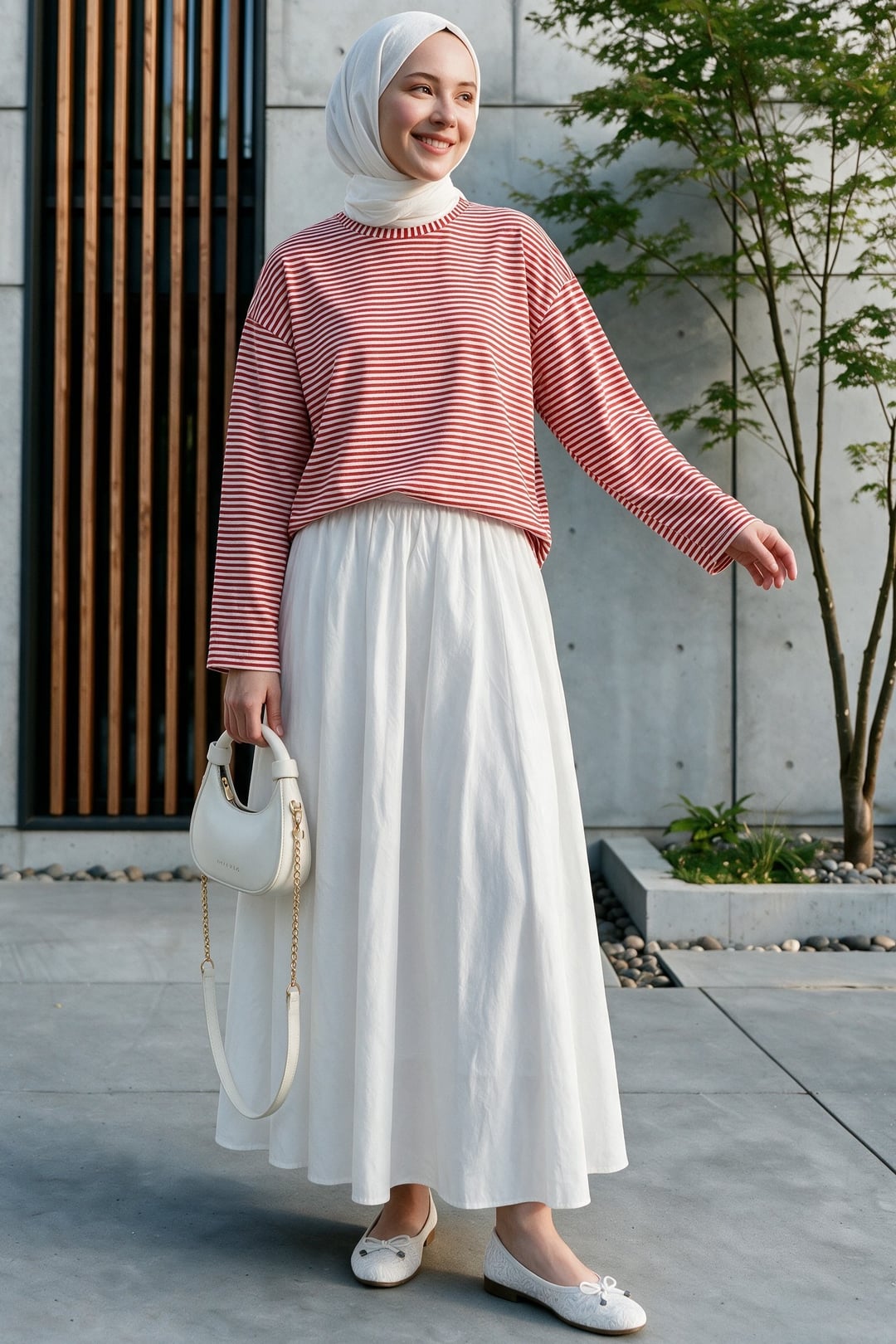 Red Striped Viscose Sweatshirt with Crew Neck - Podyumplus - by Peralane - photo 4