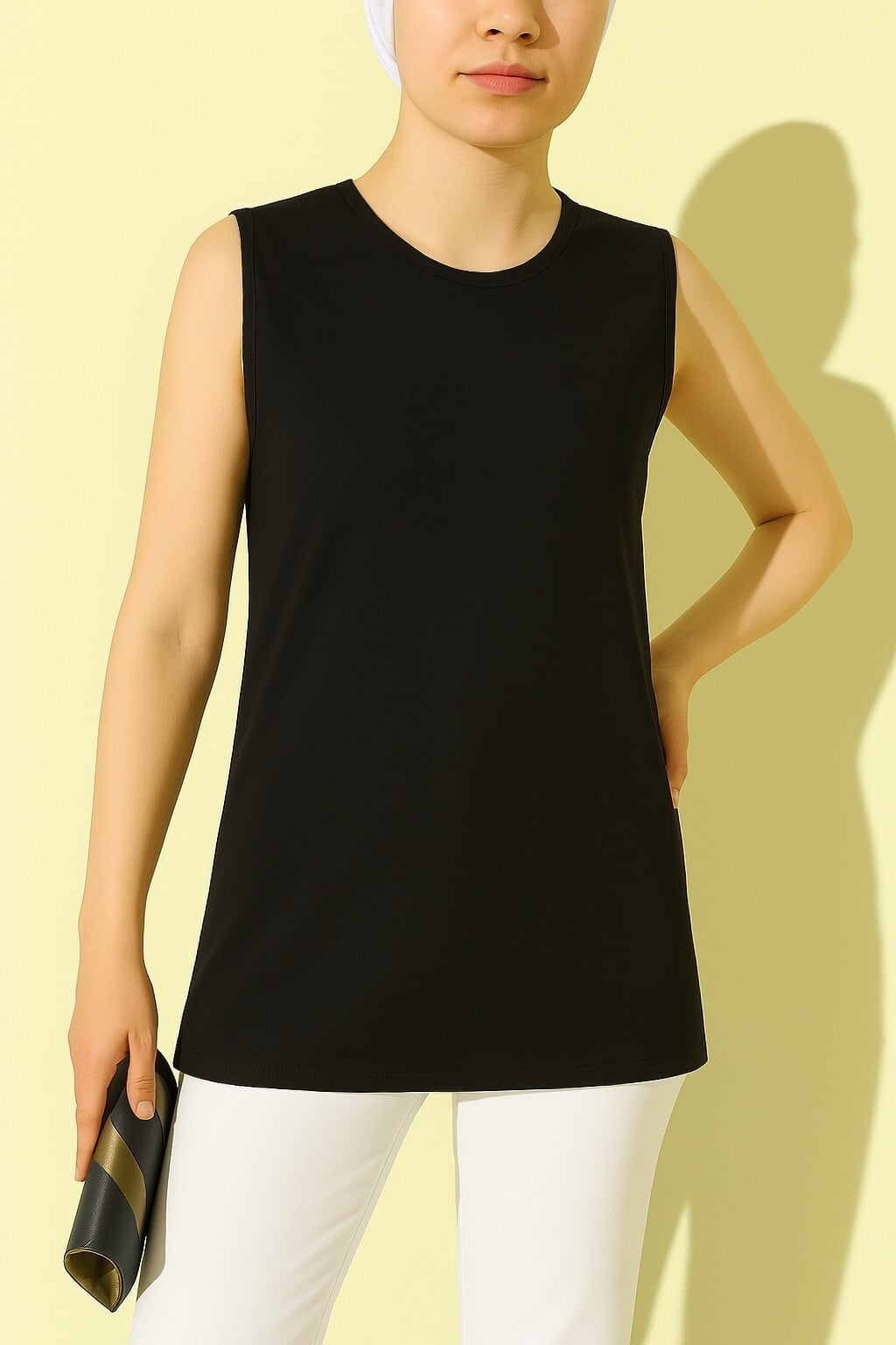 Round Neck Sleeveless Cotton Undershirt - Black - Podyumplus - by Peralane