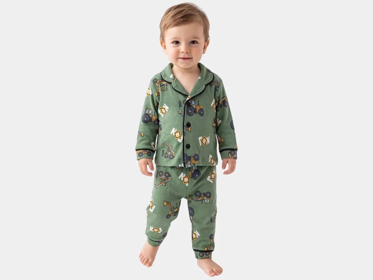Boys' Baby Pyjama Set with Construction Vehicle Print - Dolas - by Peralane
