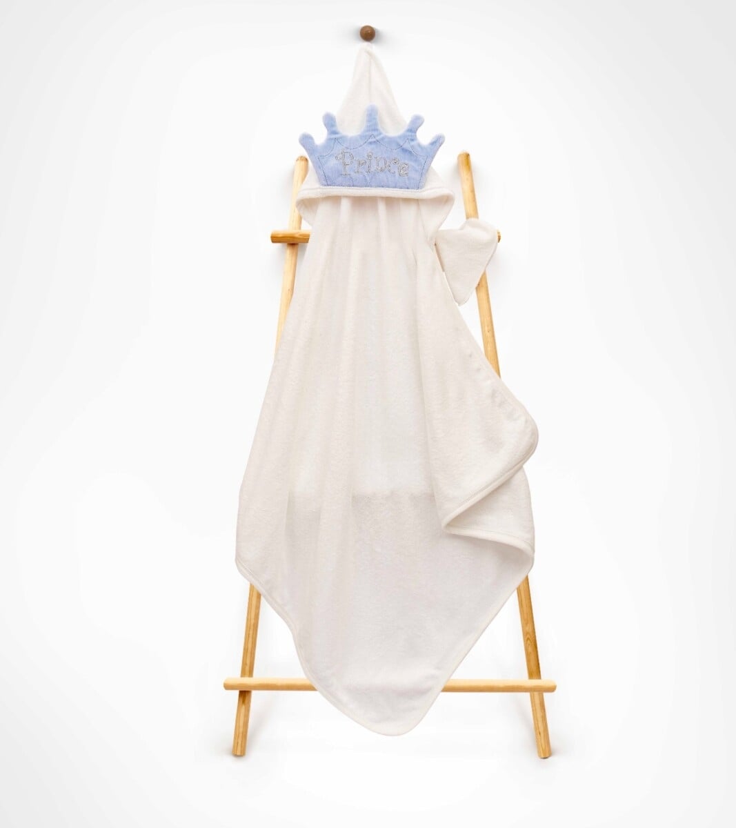 Unisex Hooded Towel and Washcloth Set - Cream with Crown Applique - Babyline - by Peralane