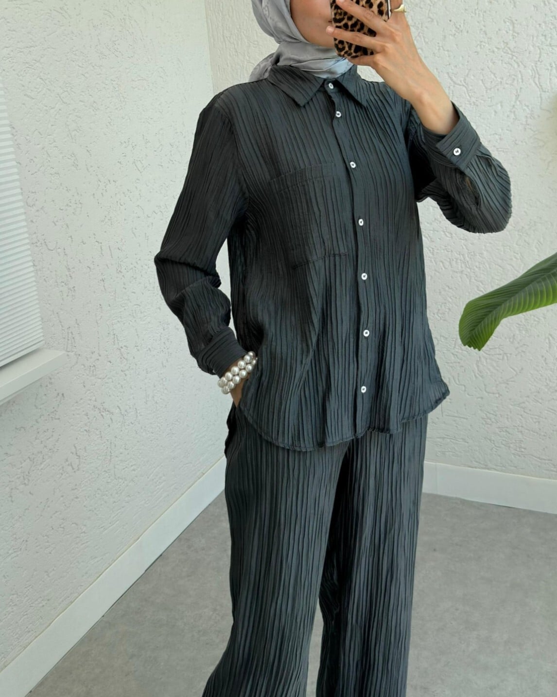Single-Pocket Corduroy Tencel Two-Piece Set - Anthracite - Podyumplus - by Peralane - photo 5