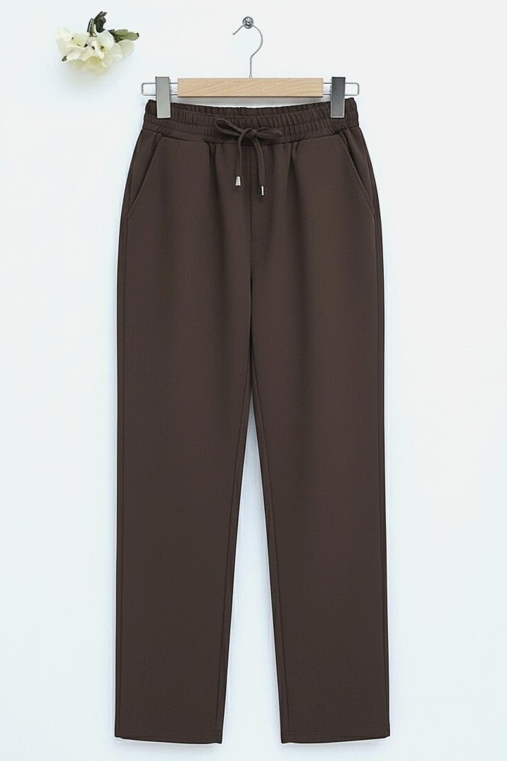 Drawstring Waist Tapered Trousers - Brown - Podyumplus - by Peralane - photo 6