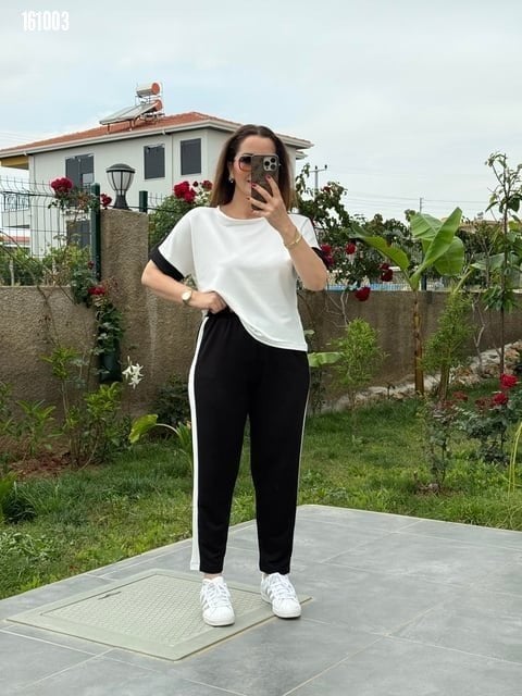Women's Short-Sleeve Modal Texture Side-Stripe Lounge Set - Janes - by Peralane - photo 8
