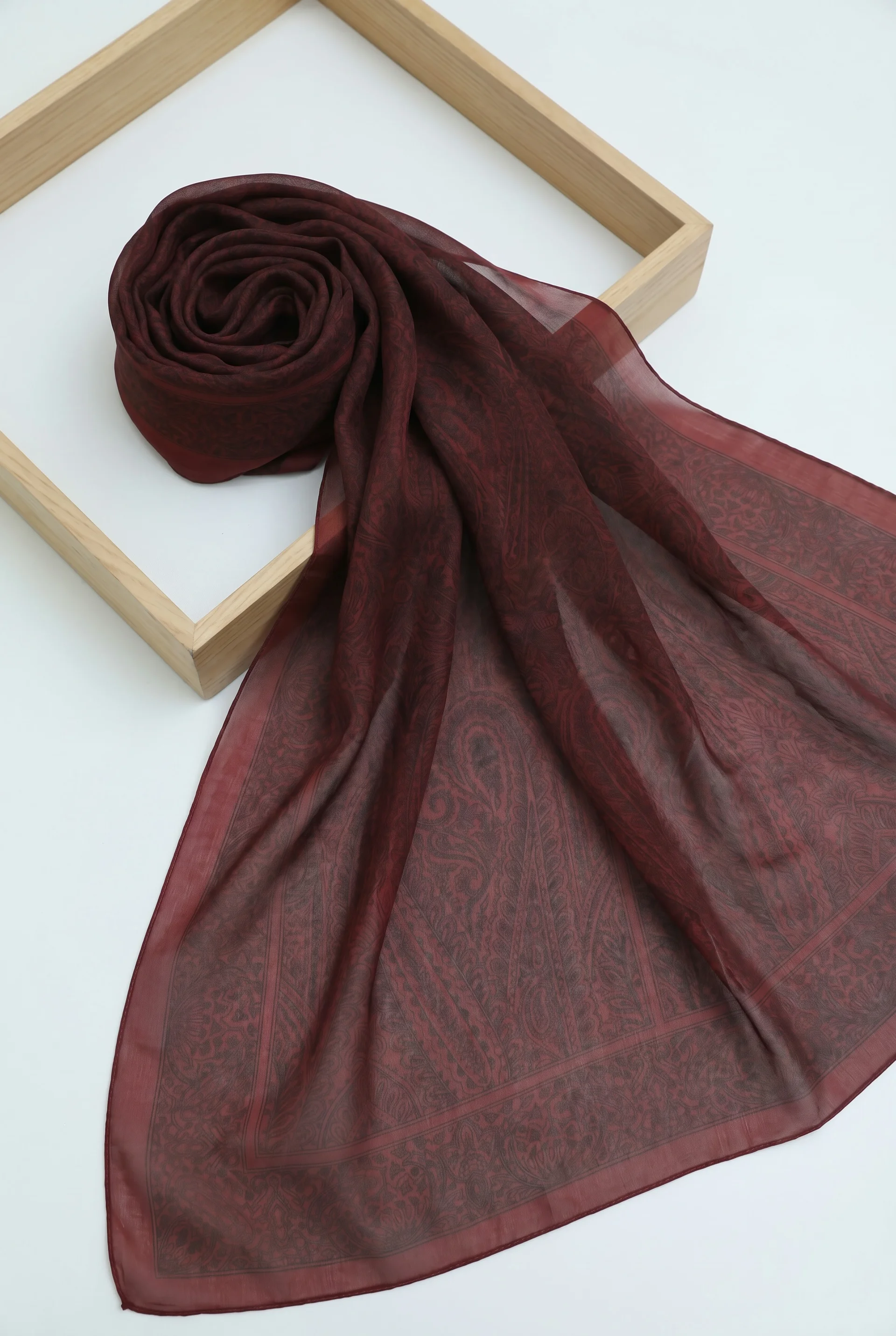 Ethnic Pattern Voile Scarf - Burgundy - Podyumplus - by Peralane