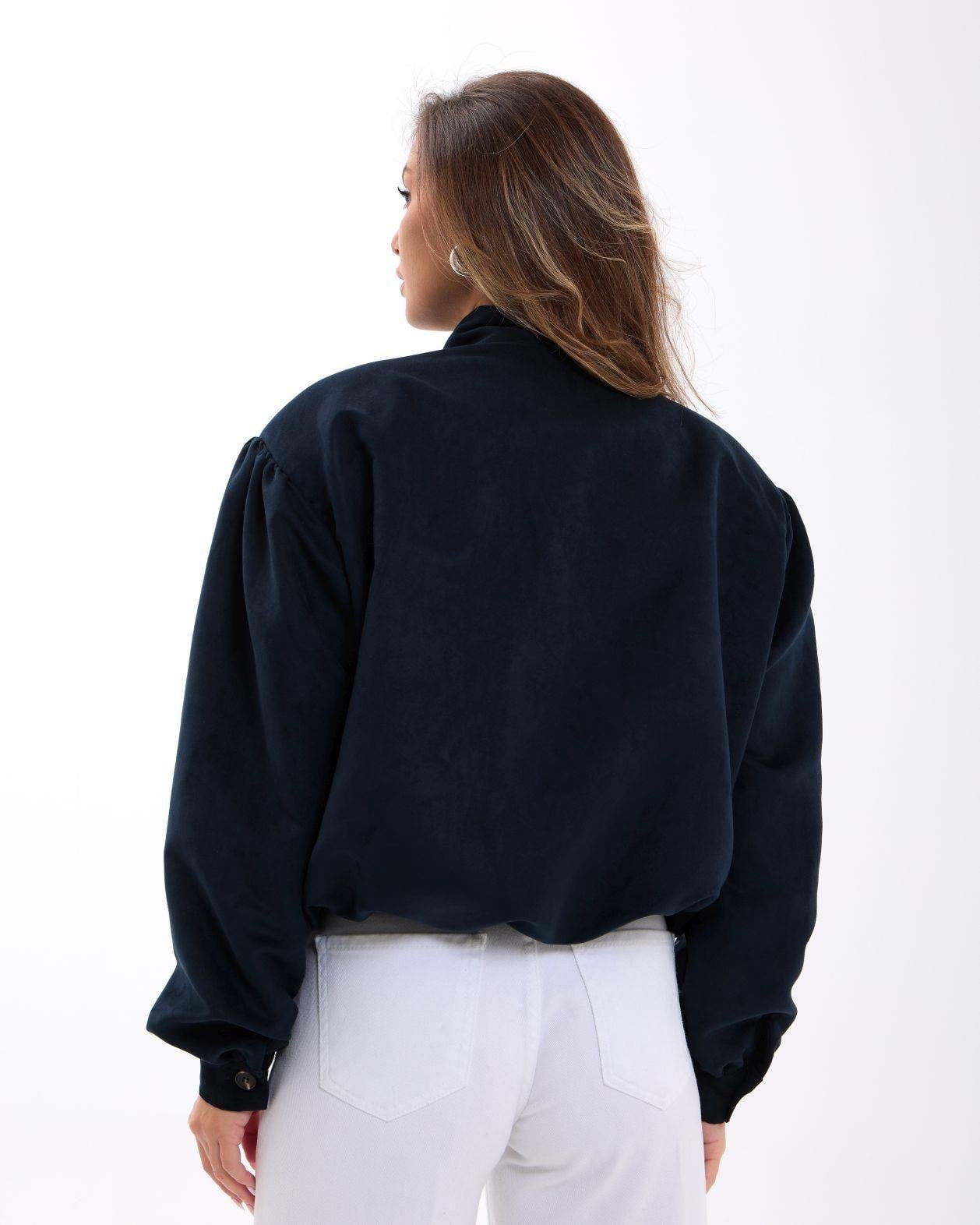 Dark Navy Cropped Jacket with Voluminous Sleeves | Women's Outerwear | Pack of 6 - Fame - by Peralane - photo 5