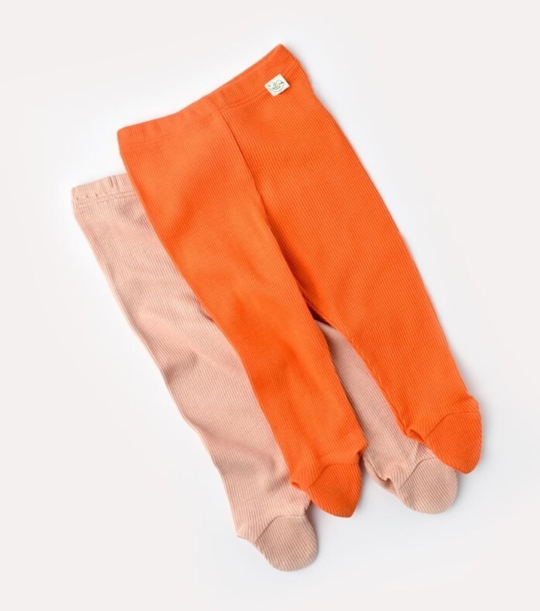 Baby Modal 2-Pack Footed Leggings with Socks - Orange and Pink - Babycosy - by Peralane