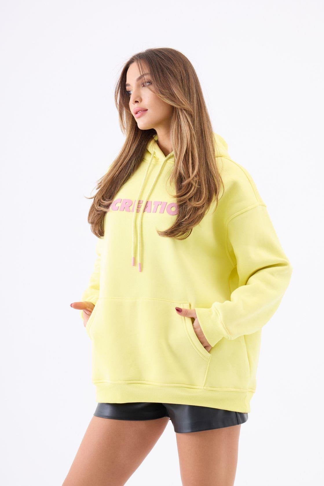 Pale Yellow Women's Hoodie with Pink Text - Pack of 6 - Fame - by Peralane - photo 5
