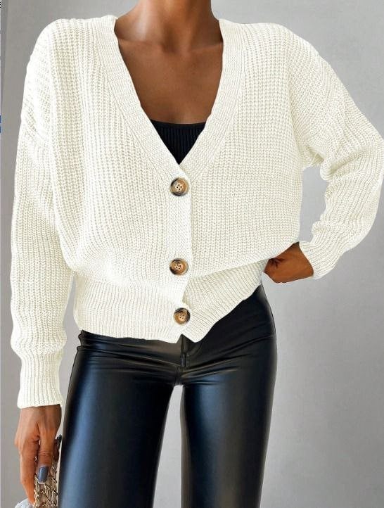 White Ribbed Knit Cardigan with Button Front - Janes - by Peralane - photo 4