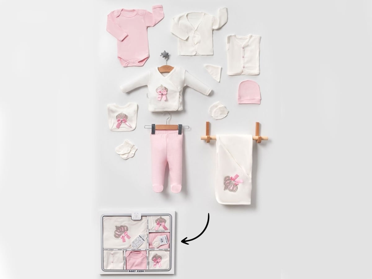 Crown Embroidery 10-Piece Unisex Hospital Exit Bodysuit Set - Pink - Baby Zuhu - by Peralane