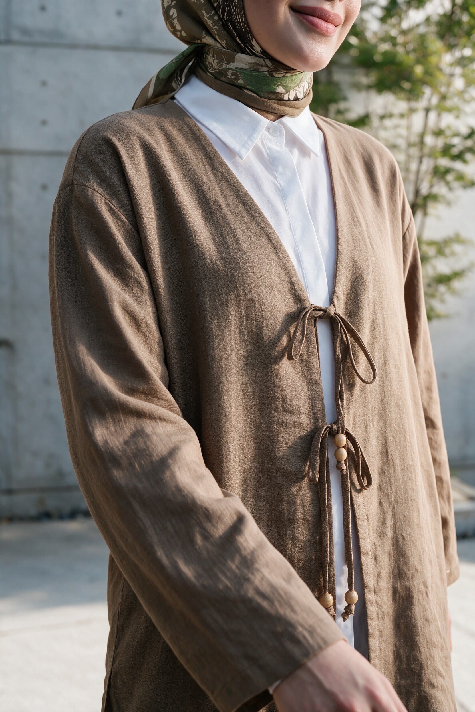 Double Tie-Front Kimono Set with Trousers - Light Brown - Podyumplus - by Peralane - photo 4