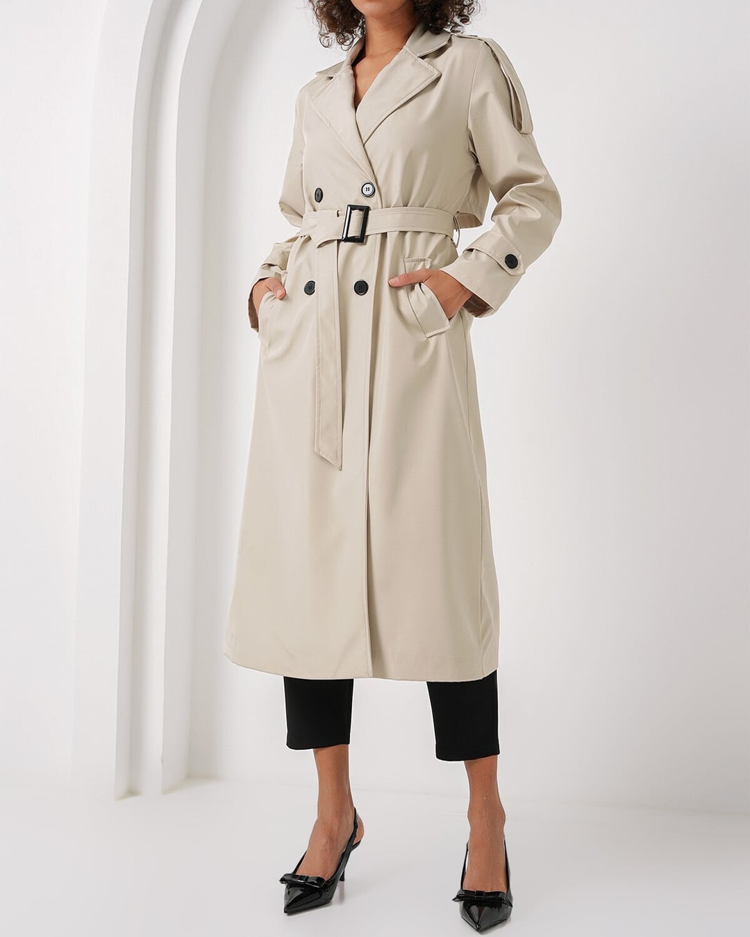 Double-Breasted Long Trench Coat in Light Beige - Bigdart - by Peralane - photo 8