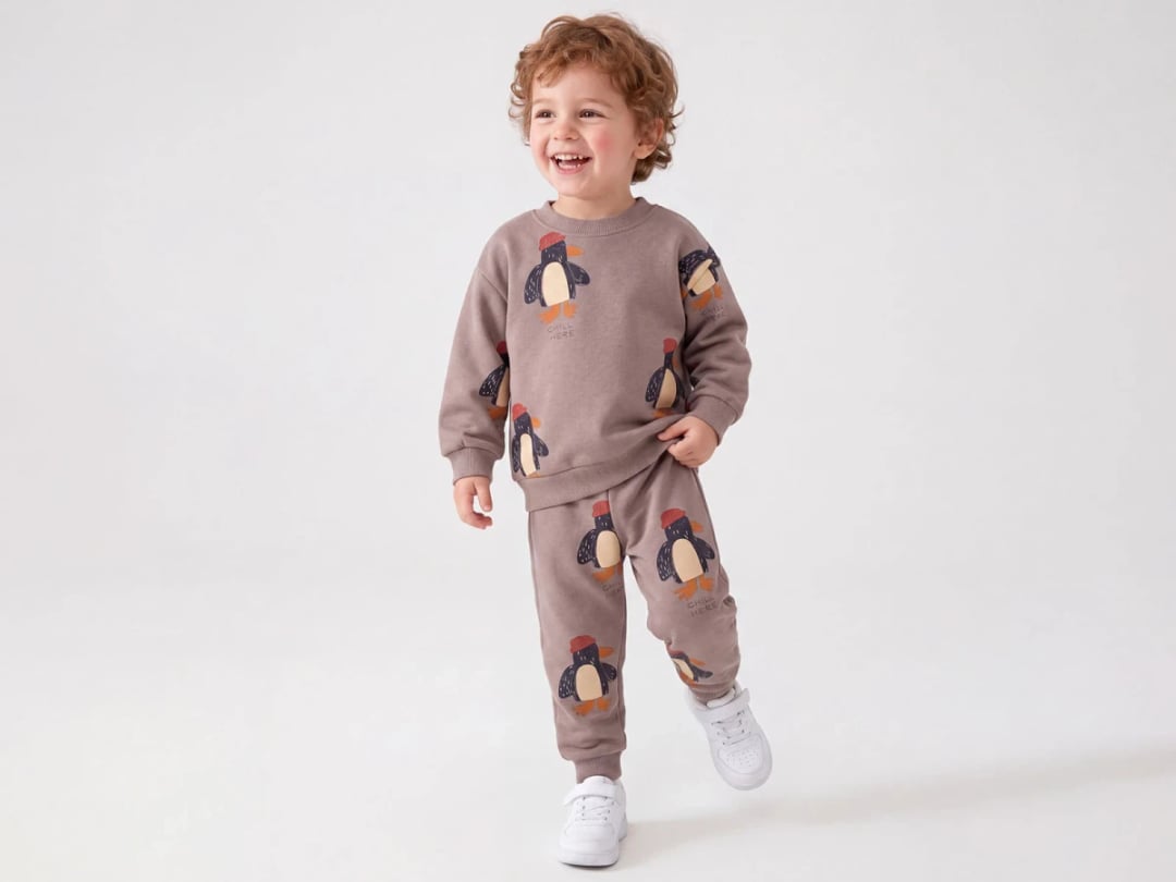 Penguin Print 3-Thread Brushed Boys' Set - Feely Kids - by Peralane
