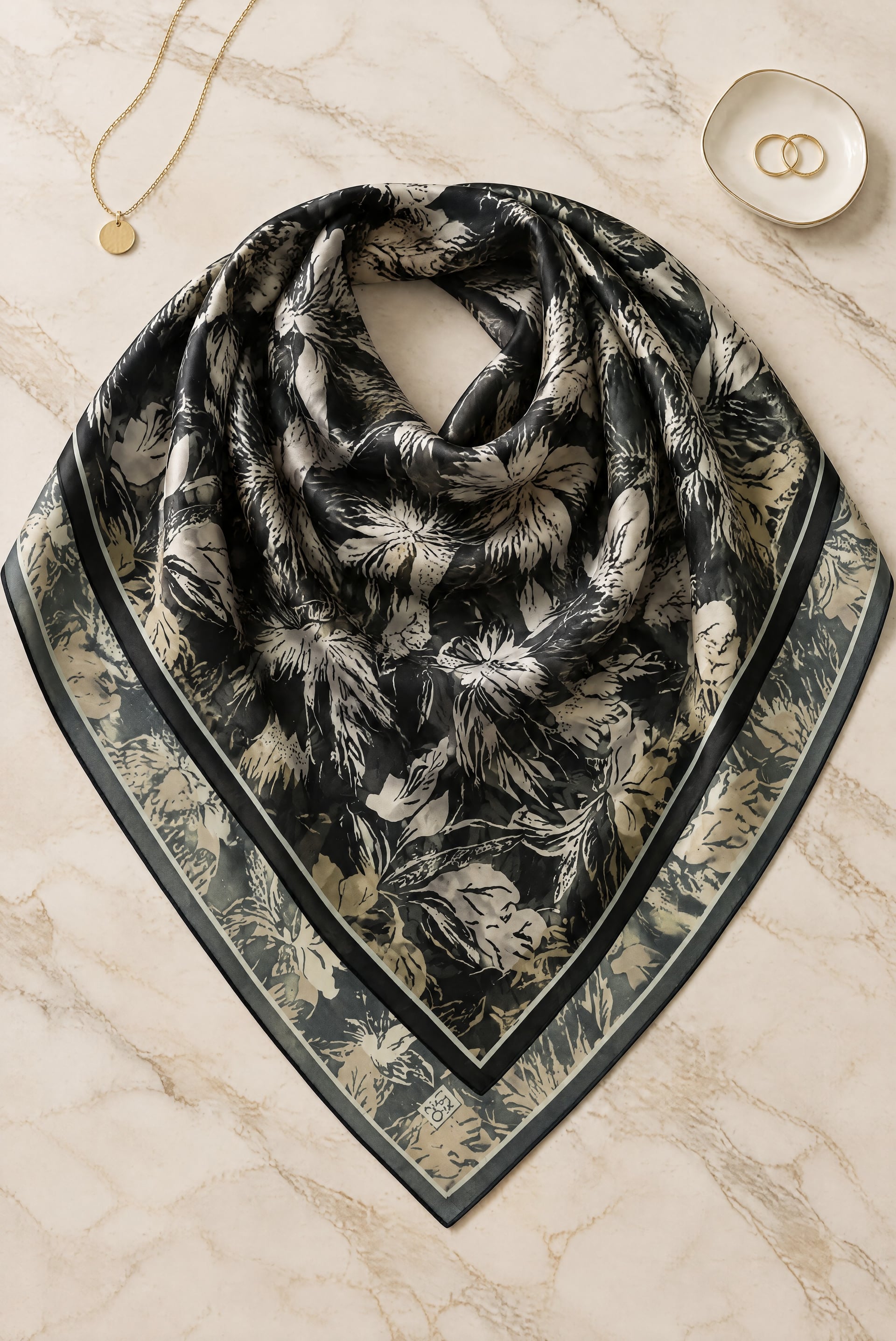 Sakura Floral Print Soft Scarf - Black - Podyumplus - by Peralane - photo 2