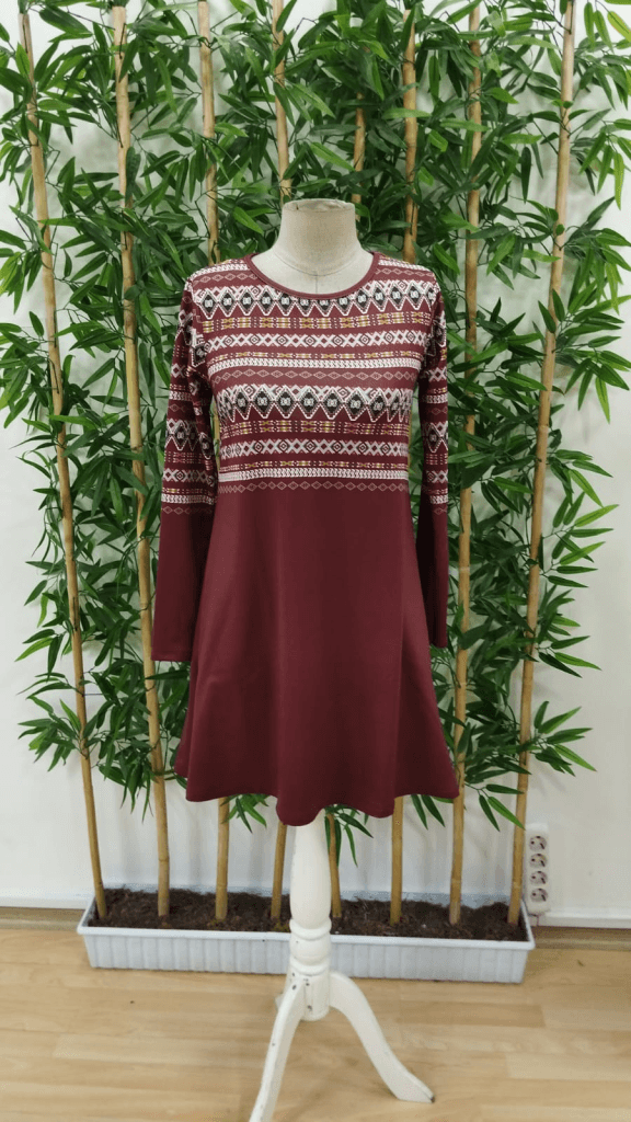 Women's Long-Sleeved Round Neck Ethnic Pattern Knit Dress - Janes - by Peralane - photo 4