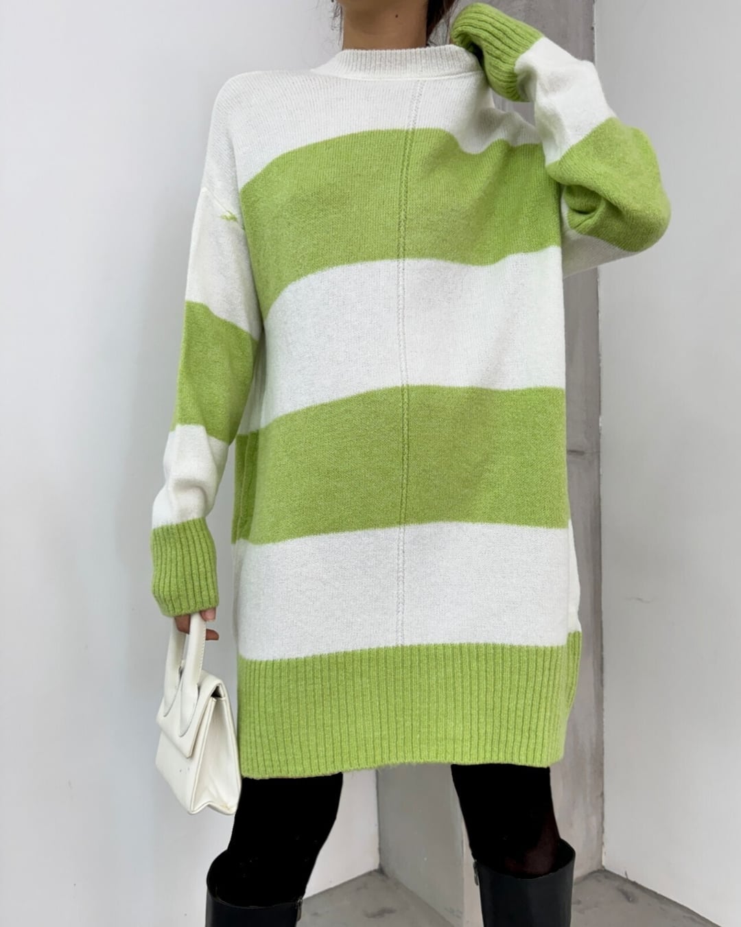 Striped Knit Tunic in Light Green - Podyumplus - by Peralane - photo 2