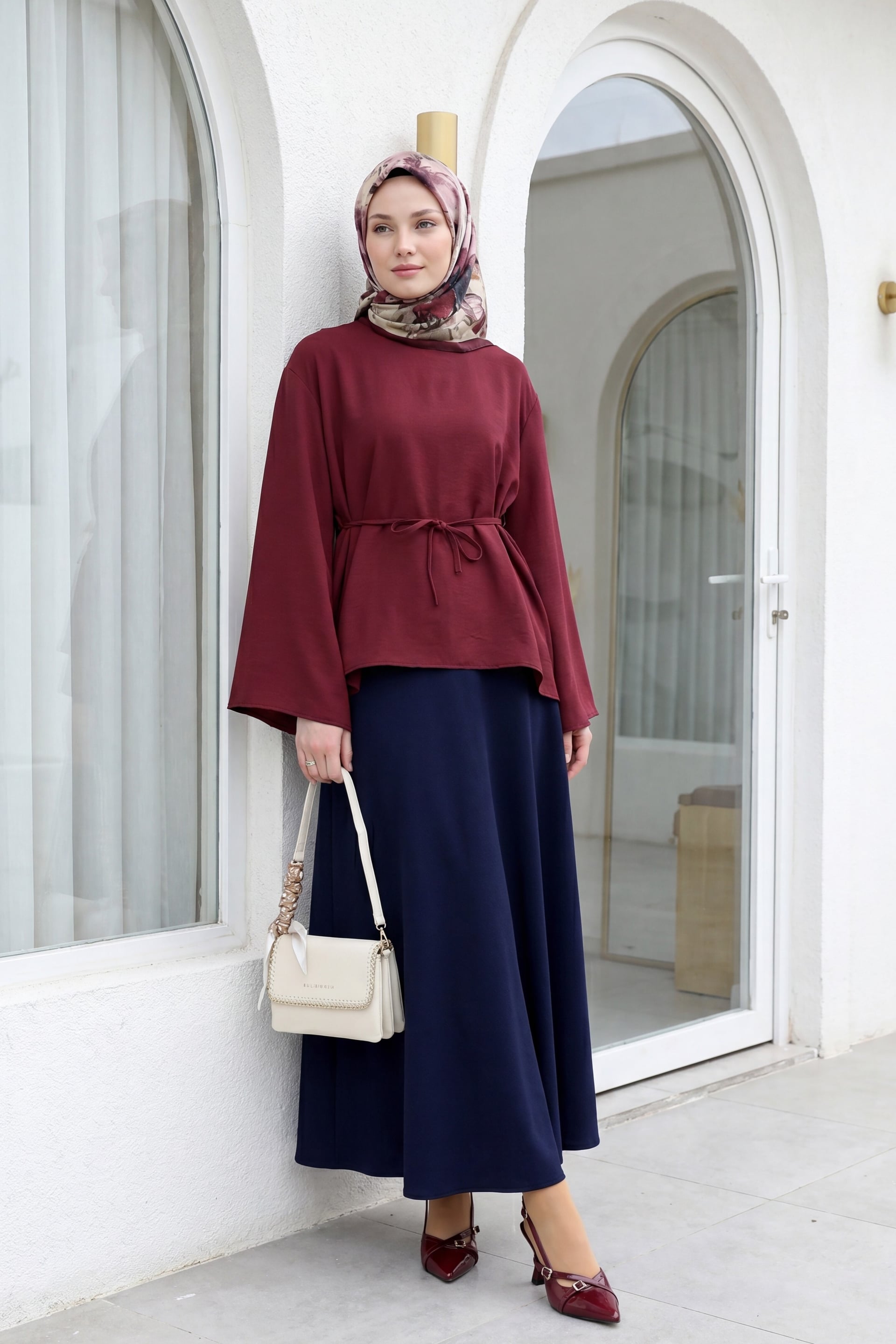 Women's Lycra Crepe Flared Maxi Skirt - Navy - Podyumplus - by Peralane - photo 5