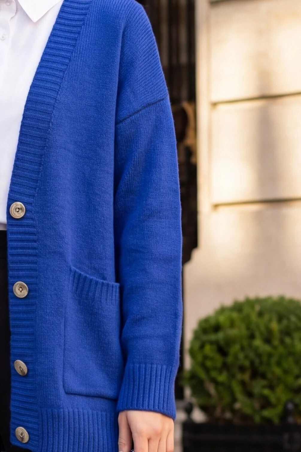 Buttoned Double-Pocket Slouchy Knit Cardigan - Saks Blue - Podyumplus - by Peralane - photo 9