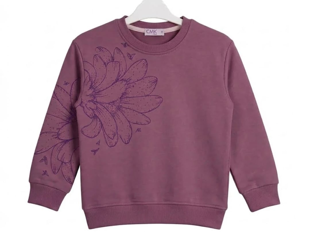 Girls' Floral Print 3-Thread Brushed Sweatshirt - CMK - by Peralane
