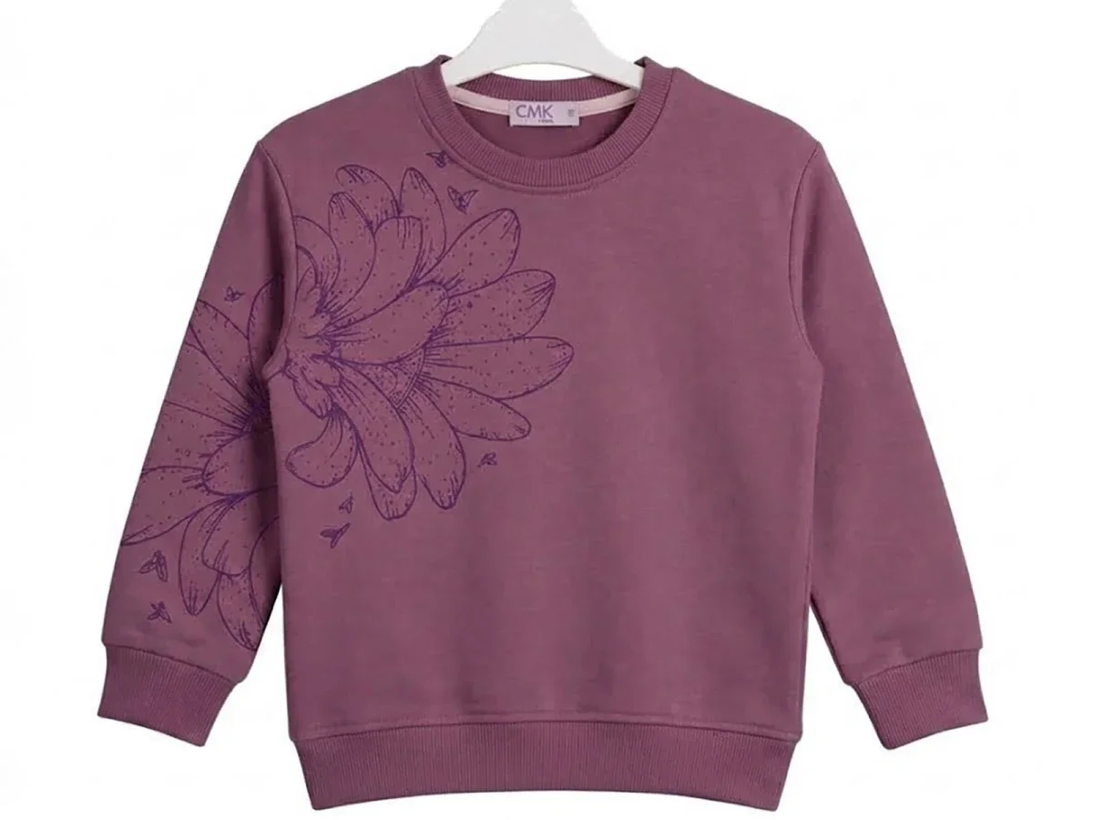 Girls' Floral Print 3-Thread Brushed Sweatshirt - CMK - by Peralane