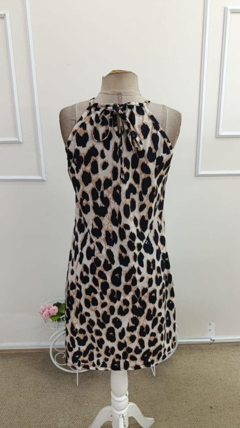 Women's Sleeveless Leopard Print Halter Neck Dress with Ring Detail - Janes - by Peralane - photo 5