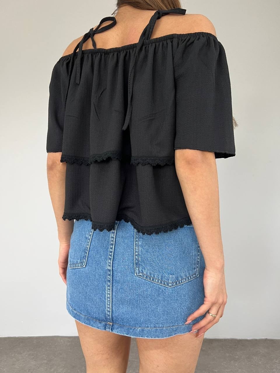 Black Floral Embroidered Off-Shoulder Blouse with Lace Trim - Podyumplus - by Peralane - photo 5
