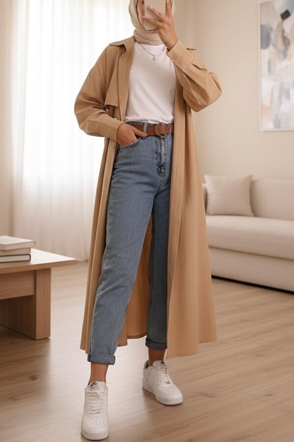 Women's Belted High-Waist Trousers in Light Blue - Podyumplus - by Peralane