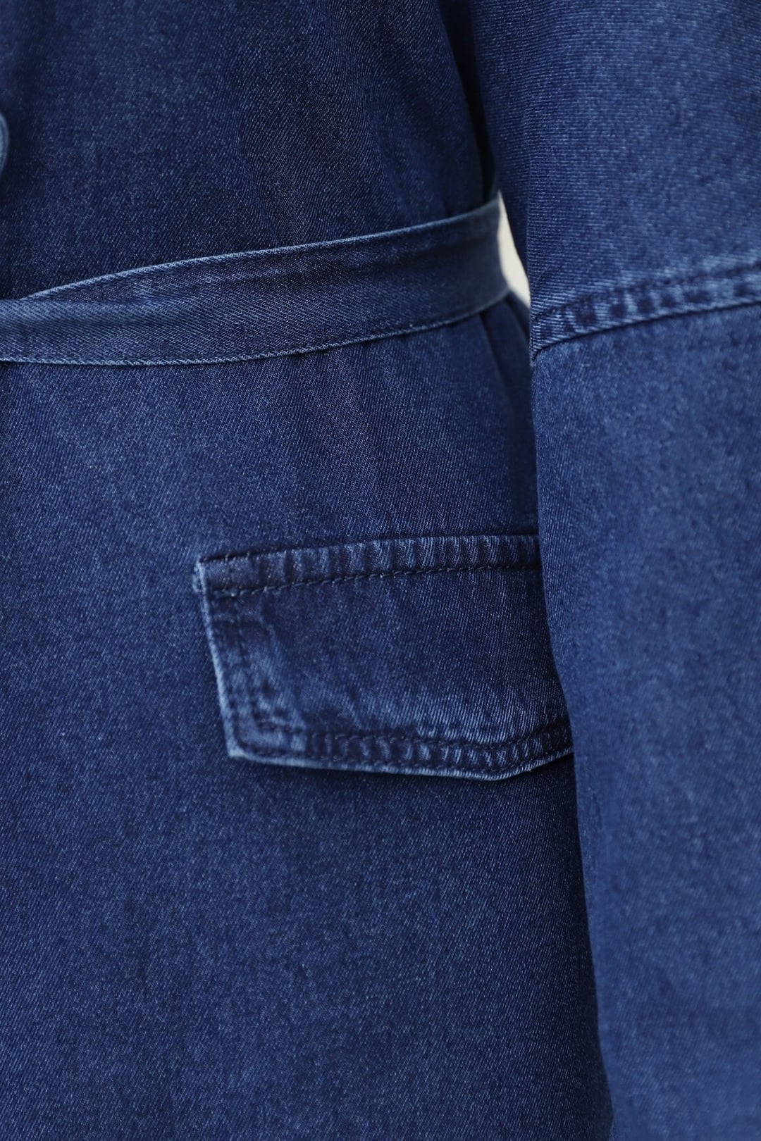 Indigo Tie Waist Long Denim Jacket with Pockets - Podyumplus - by Peralane - photo 4