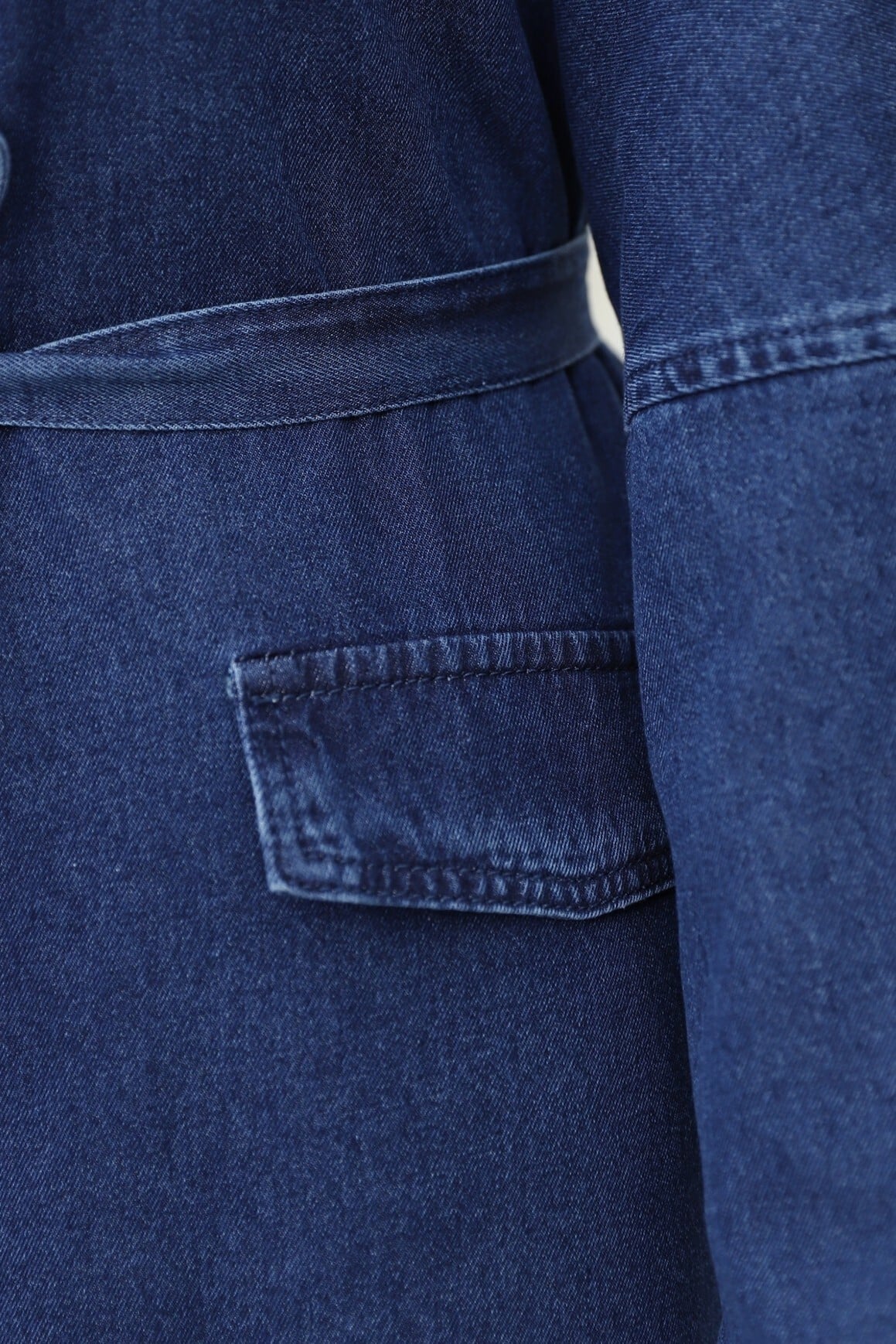 Indigo Tie Waist Long Denim Jacket with Pockets - Podyumplus - by Peralane - photo 4