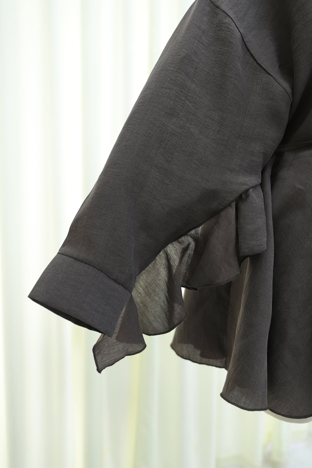 Buttondown Belted Batwing Sleeve Flounced Oversize Modal Tunic - Dark Brown - Podyumplus - by Peralane - photo 8