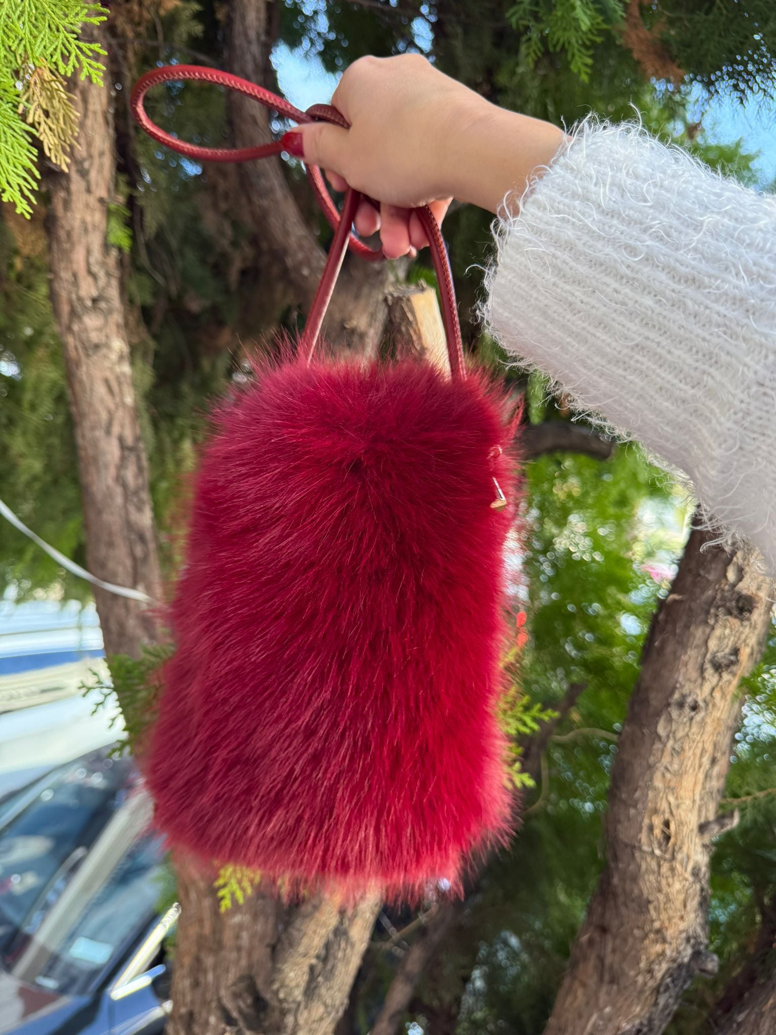 Burgundy Mini Plush Bag with Velvet Lining - Nesvay - by Peralane - photo 2
